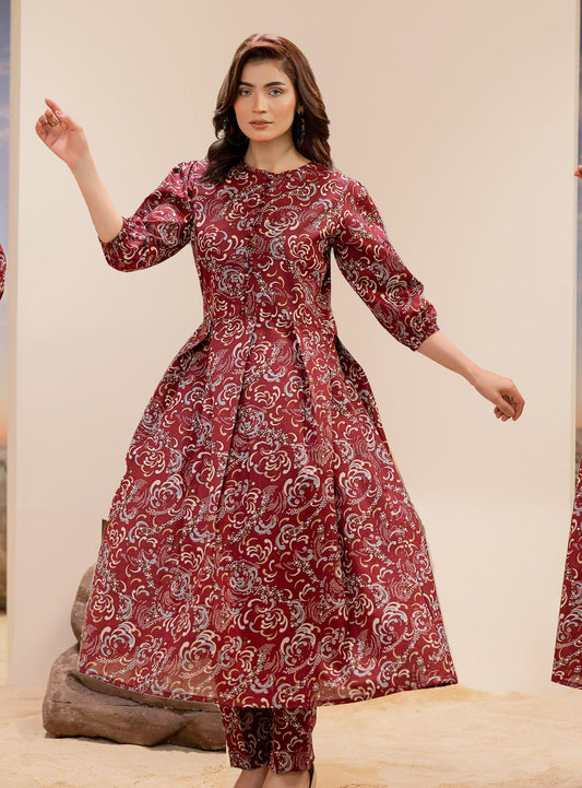 Premium High Quality Lawn 2 Piece Shirt & Trouser D#003 - Waheed Javaid Collections