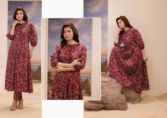 Premium High Quality Lawn 2 Piece Shirt & Trouser D#003 - Waheed Javaid Collections
