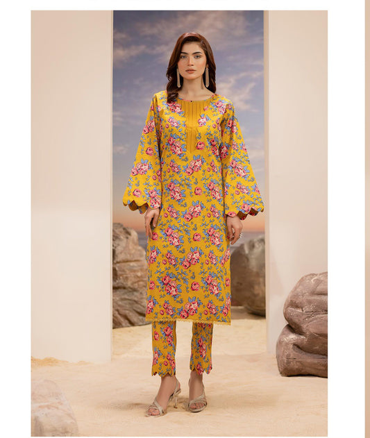 Premium High Quality Lawn 2 Piece Shirt & Trouser D#004 - Waheed Javaid Collections