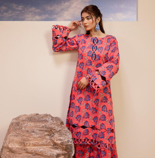 Premium High Quality Lawn 2 Piece Shirt & Trouser D#006 - Waheed Javaid Collections